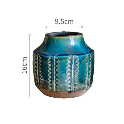 家柏饰(CORATED)蝶翅蓝几何纹陶瓷做旧花瓶 复古花器装饰摆件罐子民族风 蝶翅蓝旧瓷瓶(小)(不能水培)