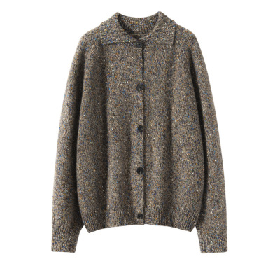 山羊绒开衫女麻花重工带扣纯色百搭春秋季新款外套宽松针织衫