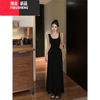 YIBUSHENG辣妹镂空露背连衣裙季复古法式新款收腰显瘦性感包臀吊带长裙女