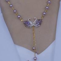 紫色珍珠双天鹅项链女2025新款轻奢小众设计高级感古风毛衣链配饰送女朋友老婆情人节七夕生日礼物