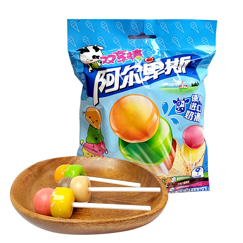 阿尔卑斯alpenliebe阿尔卑斯双享棒混合牛奶硬糖棒棒糖9支144g袋装