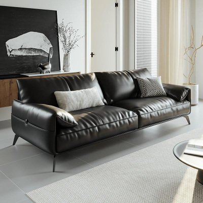虔度现代简约皮质三人沙发大空间设计头层牛皮耐用透气宽大舒适家居主选