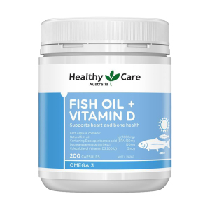 Healthy Care 无腥味深海鱼油 1000mg 添加VD维生素D3 200粒 1瓶装 澳洲进口