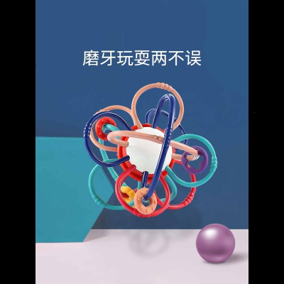 婴儿磨牙棒牙胶曼哈顿智扣手抓球咬咬乐宝宝蘑菇咬胶水煮硅胶玩具_升级款-曼哈顿球_