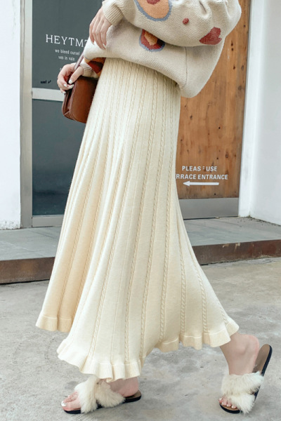 2023秋冬季纯色大码针织半身裙胖MM中长款百搭伞裙女a字裙子