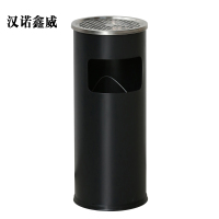 汉诺鑫威不锈钢垃圾桶烟蒂柱灭烟桶带烟灰缸室外电梯口立式丽格圆形黑色