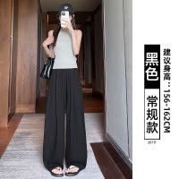 天丝亚麻裤子女夏薄款高端垂感宽松慵懒风山本裤藏青色棉麻阔腿裤