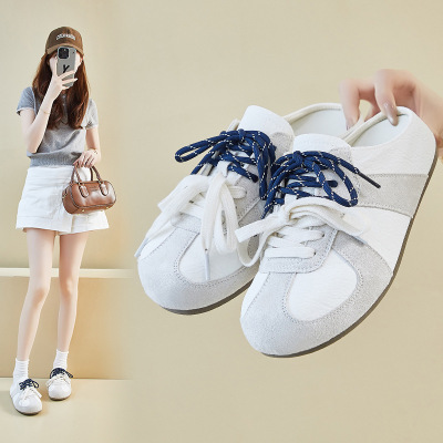 ins潮韩版新款半托德训小白鞋女2025夏季休闲透气增高