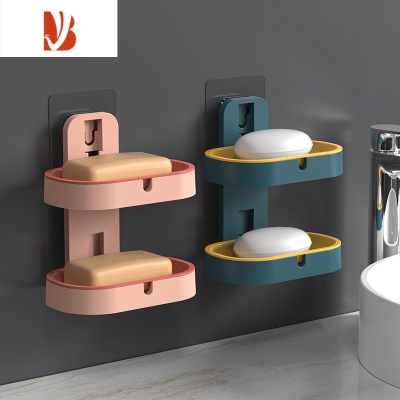 三维工匠香皂盒壁挂式免打孔沥水置物架双层大号家用浴室卫生间创意肥皂盒 2个实惠装[粉色+深绿 /双层/免打孔]