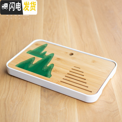 三维工匠竹制茶盘家用茶台创意小托盘茶海储水干泡台简约现代日式功夫茶具 竹制茶盘——青山白