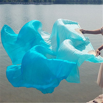 肚皮舞双扇彩色长绸扇加长舞蹈长扇子天蓝色湖蓝跳舞扇可定制三维工匠五彩（蓝绿黄粉玫）1.5米左手