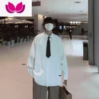 七斓原宿风白色衬衣港风长袖衬衫男春季休闲宽松潮流ins大码帅气外套