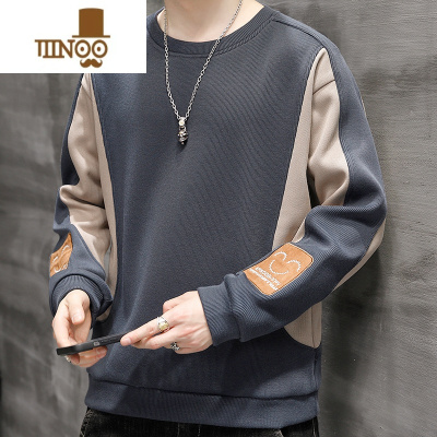 YANXU2023新款拼接长袖T恤男士宽松打底衫休闲内搭卫衣上衣服潮