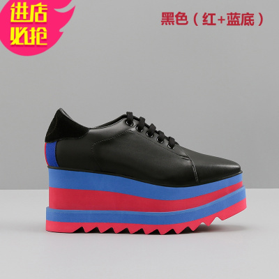 金三志stella松糕鞋2021新款明星同款英伦增高厚底皮方头小白鞋女单鞋休闲鞋