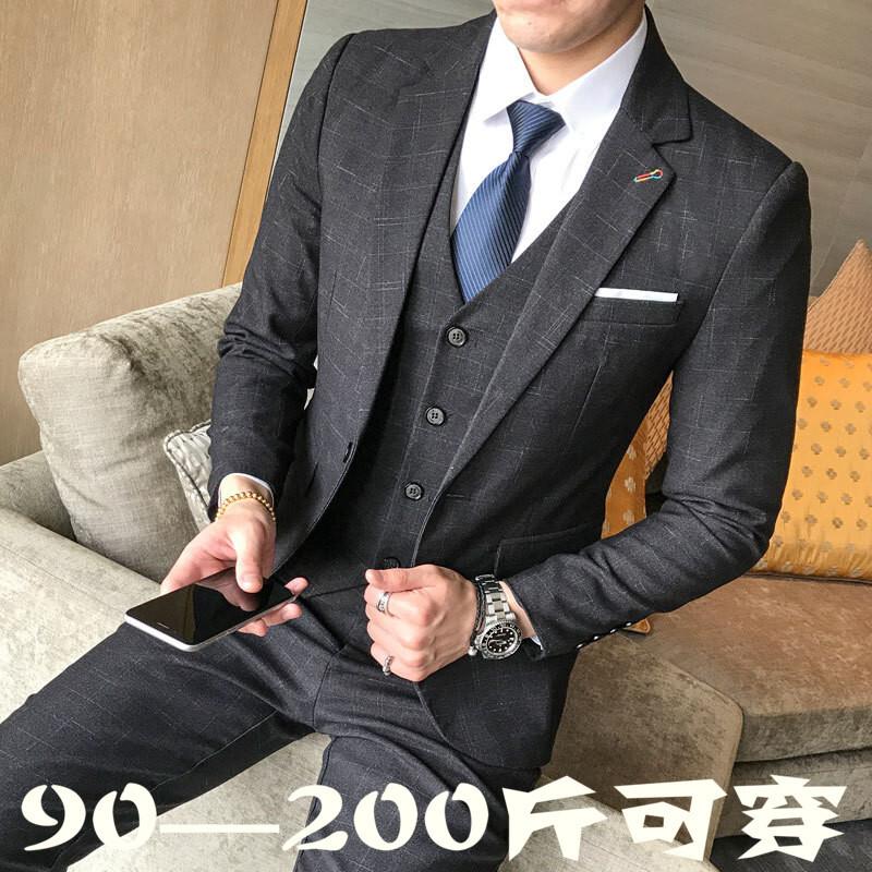 新郎结婚礼服西装男套装宽松加肥加大码主持人胖子西服三件套5xl