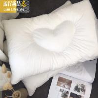 爱心枕头纤维枕贡缎48x74 纯白色枕成人枕枕芯中间凹单人枕 三维工匠