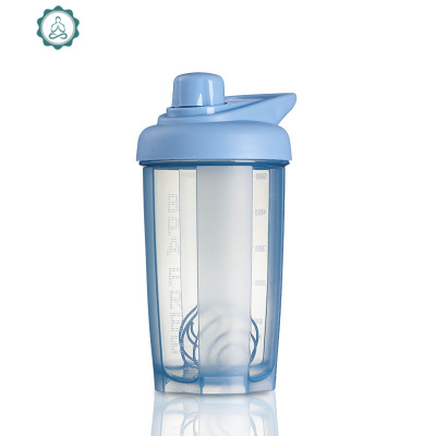 便携手提摇摇杯蛋白粉户外运动健身水杯带刻度水壶搅拌球奶昔杯子封后蓝色500