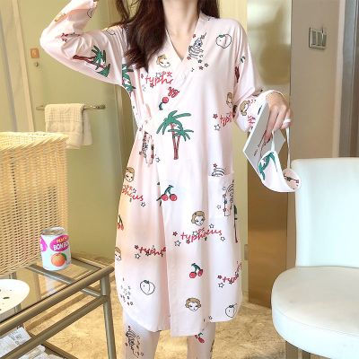 SleepyBear性感睡袍女冬秋季加长款和服睡衣女春秋日式系带浴袍长袖睡裙浴衣