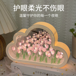 翰卓晶云 创意云郁金香LED夜灯镜子DIY台灯卧室装饰氛围灯桌面摆件创意礼品 HZ-XP002