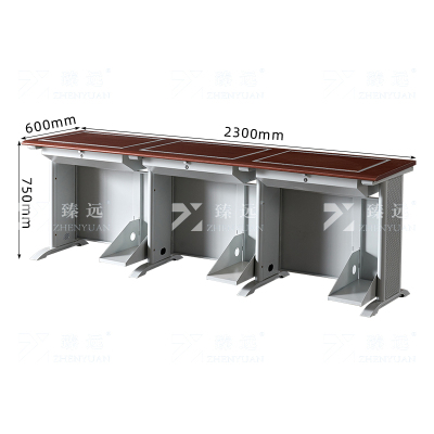 臻远ZY4012424隐藏式翻转电脑桌培训桌教室机房多媒体学习桌办公桌C款三人位