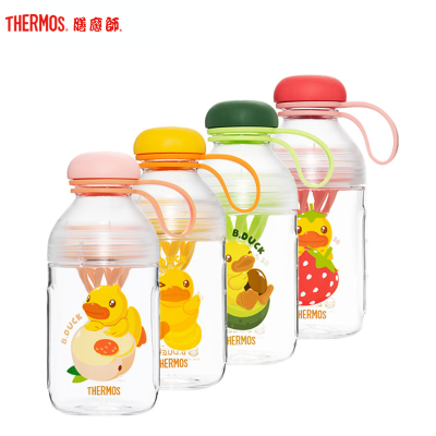 膳魔师THERMOS孕婴童水杯柠檬杯四季随行果汁杯便携手提带肩带小黄鸭TRITAN杯TCSE-403BDuck（桃子）