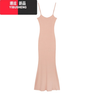 YIBUSHENG性感紧身吊带连衣裙女季黑色收腰修身裙子小妈裙鱼尾包臀中长裙