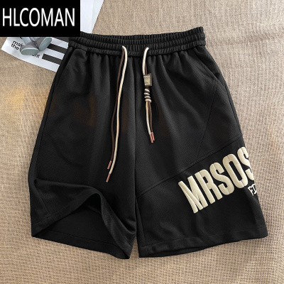 HLCOMAN夏季薄款透气休闲短裤男潮流发泡印花复古高街阔腿运动五分裤子5