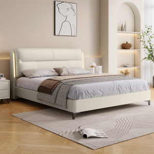 欧梵森 意式轻奢真皮床1.8米主卧大床智能床头暖灯软包储物床1.5m皮艺床现代简约婚床双人床