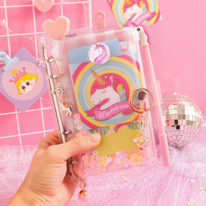 林檎独角兽手帐本活页少女心ins日记本女生流沙网红可爱学生日记本旅行透明空白笔记本记事本送女朋友老婆生日礼物送女朋友老婆