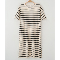 夏季欧美女士家居服睡衣条纹短袖中长款居家睡裙女