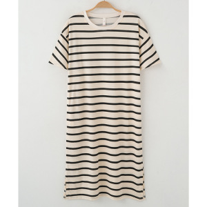 夏季欧美女士家居服睡衣条纹短袖中长款居家睡裙女