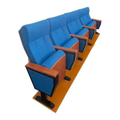 臻远ZY-LTY-79礼堂椅剧院椅会议室椅子实木蓝色不带前写字板四人位