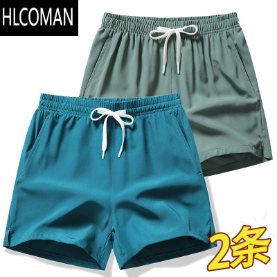 HLCOMAN冰丝短裤男夏季速干跑步运动马裤宽松大码沙滩三分裤休闲口袋拉链