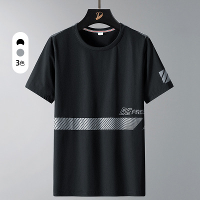 夏季冰丝速干男T恤短袖套头圆领体恤透气宽松短袖休闲运动上衣男