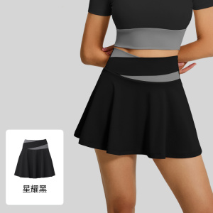 拼色裸感运动裙防走光假两件跑步健身瑜伽短裙女