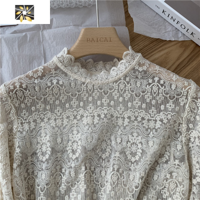 暖青汇贵点有道理！半高领水溶蕾丝打底衫仙气十足网纱长袖秋冬内搭上衣蕾丝衫