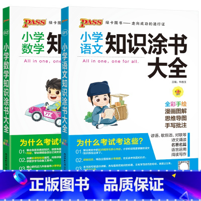 语文数学2本 小学通用 [正版]2024适用2本套装语文数学pass小学知识涂书大全彩漫图解思维导图一二三四五六年级小升