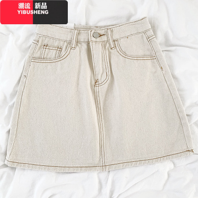 YIBUSHENGRENA店主推荐春夏少女明线高腰显瘦复古百搭休闲牛仔半身裙短裙