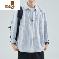 YANXU牛津纺条纹衬衫长袖男春季日系潮牌休闲翻领感衬衣外套