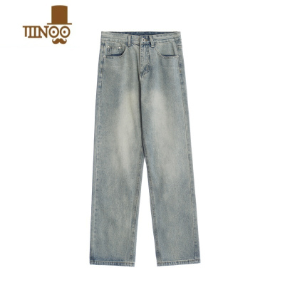 YANXU麻饭同学 美式休闲水洗做旧牛仔裤男女高街潮牌宽松直筒显瘦长裤