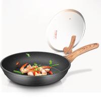 炊大皇平底锅不粘锅28cm麦饭石色煎锅电磁炉明火通用 28cm浅咖色可立盖