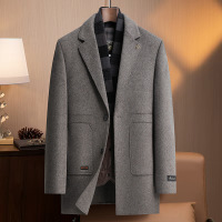 高端含羊绒羊毛双面呢大衣男士秋冬新款脱卸围巾鹅绒马甲羊绒外套