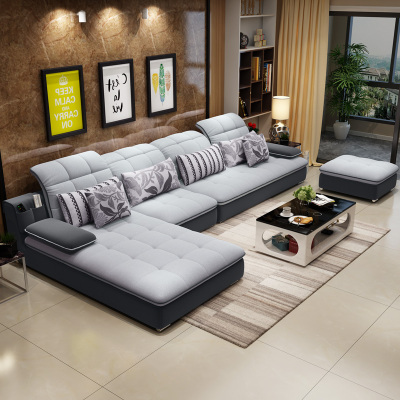 布艺沙发客厅家具整装转角U型简约现代可拆洗布沙发组合大小户型