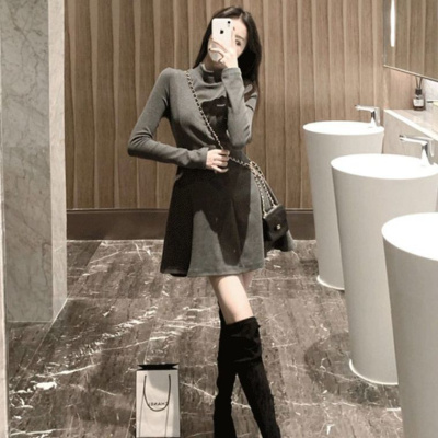 (JIAMEN)新品直营-爆卖2020春秋新款赫本小黑裙复古气质长袖收腰显瘦修身小众连衣裙女秋