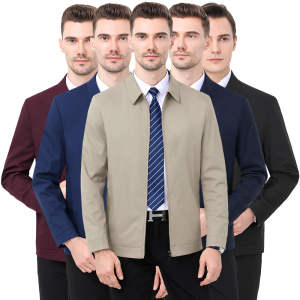 桑蚕丝夹克男装2026春秋装男士新款领导干部上班商务休闲夹克男中年翻领簿款真丝面料商务茄克短款外套男士上衣外套男