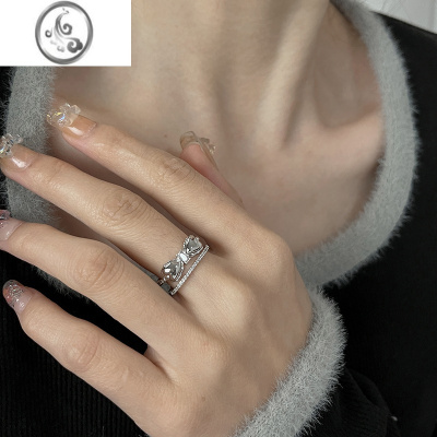 JiMi十里间[小蝴蝶结]甜美小众双层银色开口戒指百搭少女中戒指环