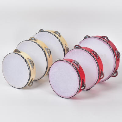 儿童舞蹈铃鼓奥尔夫专业打击乐器手拍鼓手摇铃鼓幼儿园老师用手鼓(红色)8英寸结实款直径20厘米