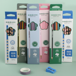 HERO英雄铅笔三角杆HB小学生一年级初学者用考试2B铅笔涂卡