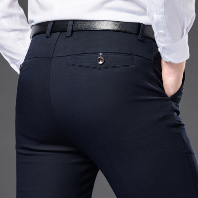 弹力舒适-新款男式休闲裤男弹力直筒修身不粘毛男士长裤加大码商务休闲中高腰长裤