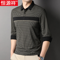 恒源祥长袖t恤男春秋季新款中老年男士休闲条纹爸爸装翻领Polo衫